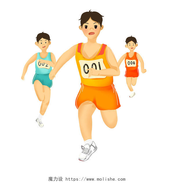 彩色手绘卡通人物跑步赛跑秋季运动会元素PNG素材